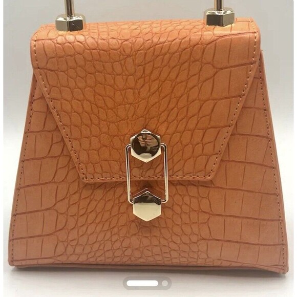 Badgley Mischka Orange Frame Bag Purse Gold Hardware Croc Vegan Leather NWT - Picture 1 of 12